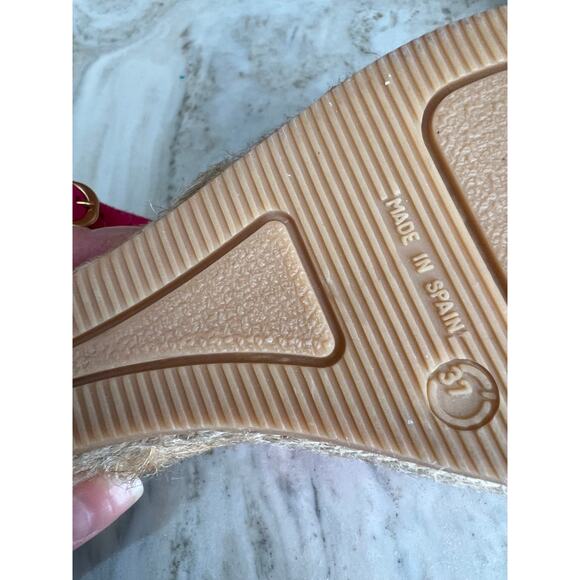 Cosmoparis Hot Pink Suede Peep Toe Espadrille Wedges 6.5 - Picture 8 of 8